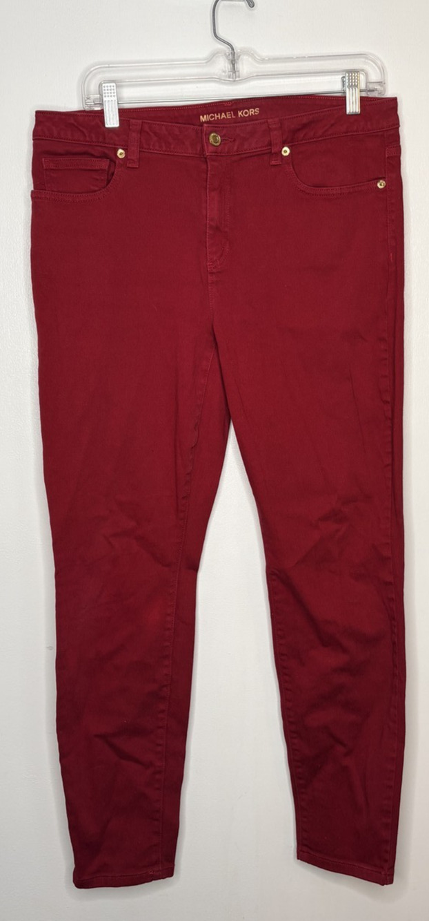 Michael Kors Women's Izzy Skinny Rust Maroon Fall Career Pants Size 12